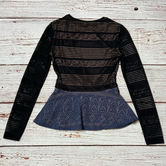 BCBGMAXAZRIA Maira Peplum Mesh Top in Stormy Blue Sz XXS - Picture 12 of 16